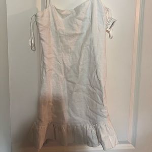 White linen mini dress with ruffle!